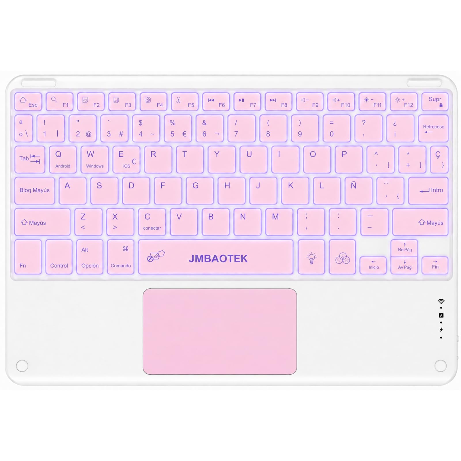 Teclado Bluetooth con Touchpad para iPad,T eclado Inalámbrico Retroiluminado para Tablets,Android,iOS y Windwos,Teclado T eclado Recargable Portátil QWERTY Español Ñ para iPad,Samsung,Huawei