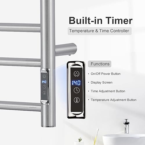 Miniatura 2 de Calentador de toallas con temporizador integrado ETW44-2S para baño, calentador de toallas de baño montado en la pared, calentador de toallas