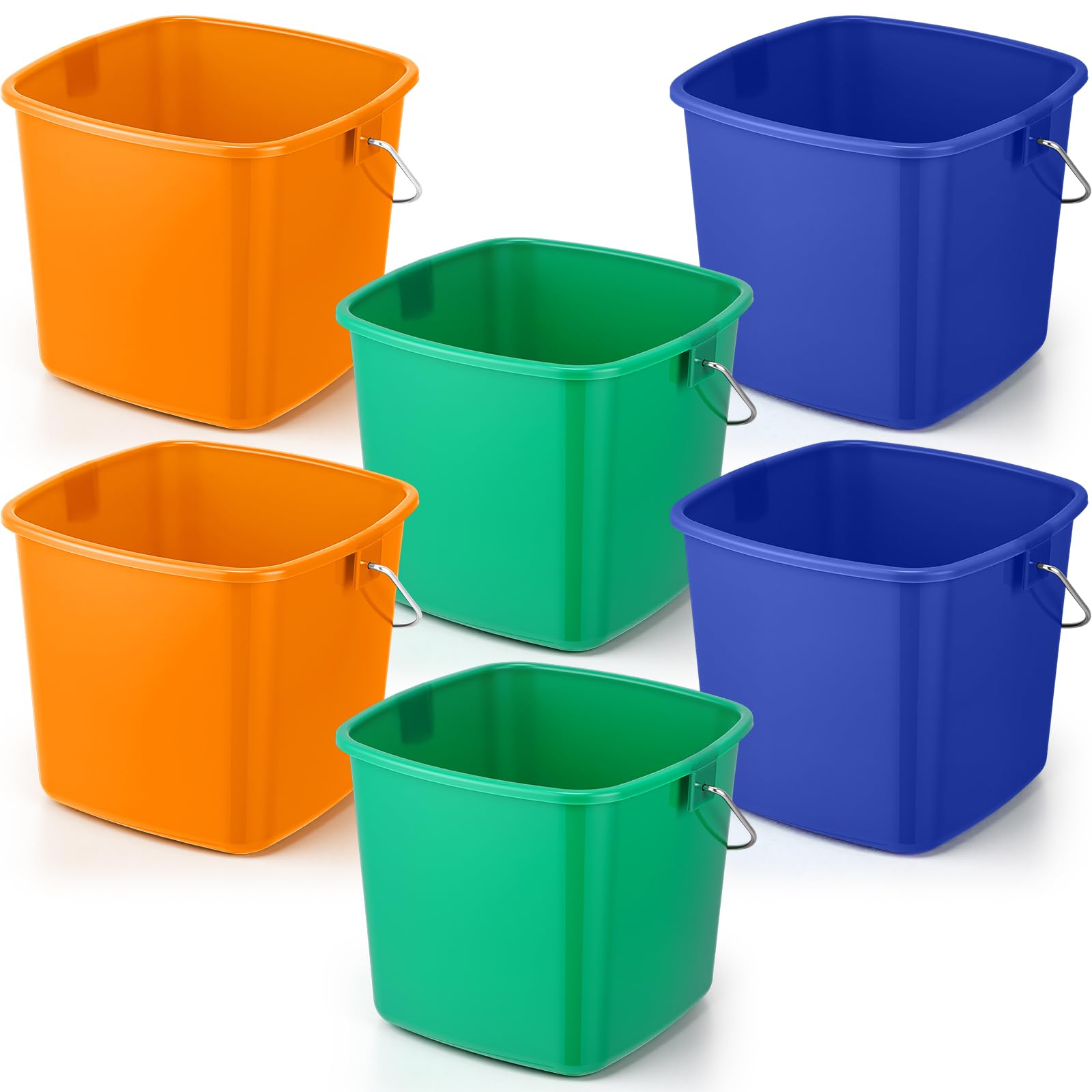 Seaux désinfectant carrés Zhehao : lot de 6 petits seaux en plastique orange vert bleu