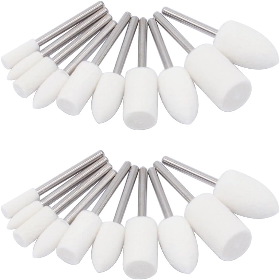 Wool Felt Buffing Wheels Mounted Mandrel Polishing Bits Buff Wheel Set Grinding Head Accessories Cone Cylinder Shape Power Rotary Drill Tool Attachments - 1/8 Inch Shank