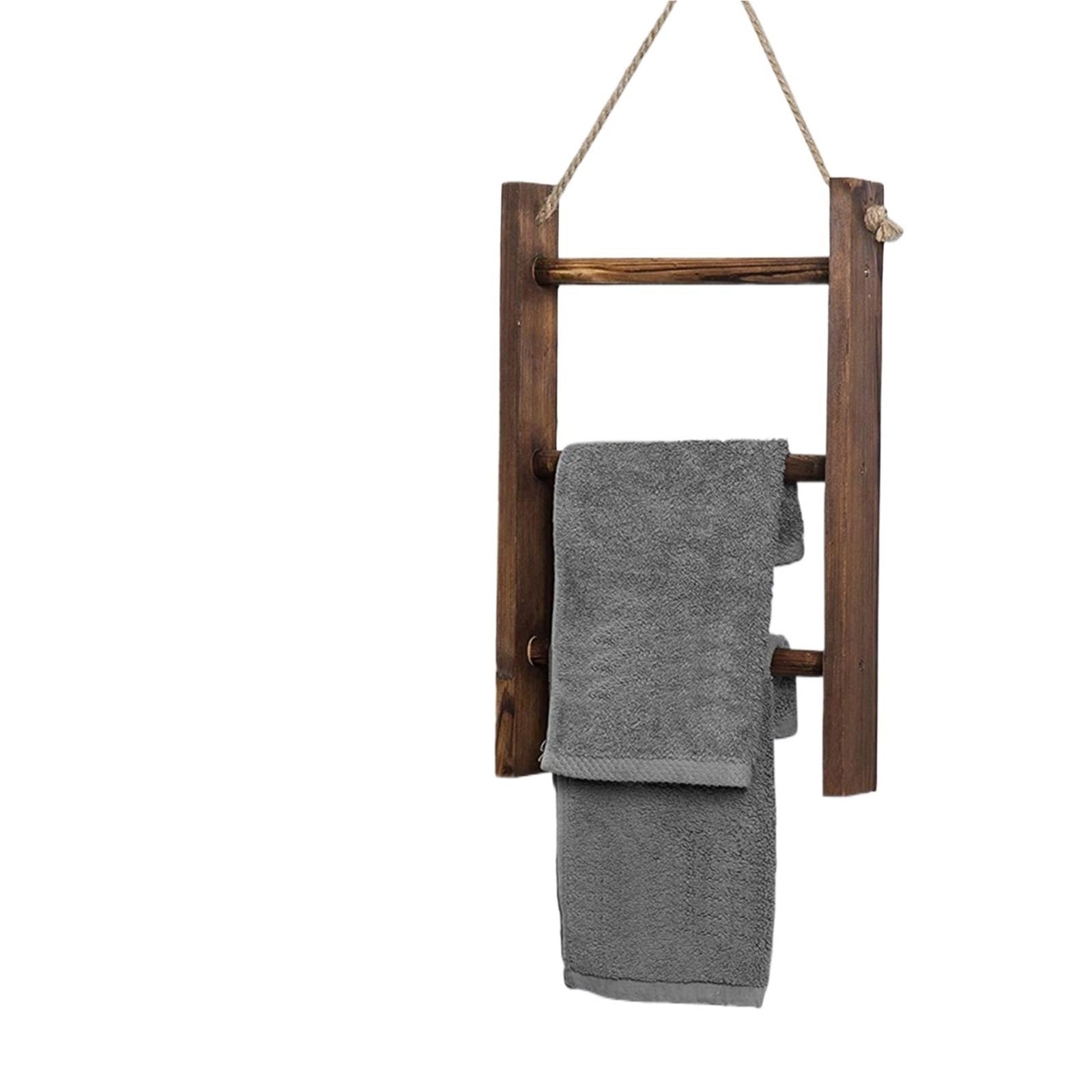 Vayeodeyu One Color Wood Towel Rack 3-Tier Ladder Tea Stand Display Hanger Wallmount Bathroom Kitchen Bedroom