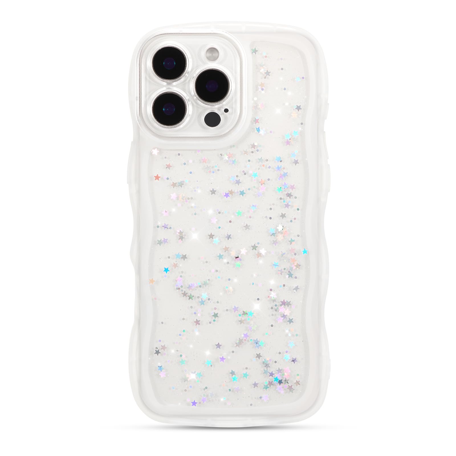 ZTOFERA for iPhone 16 Pro Case 6.3",Cute Curly Wave Case with Star Glitter,Clear Shiny Bling Soft TPU Shockproof Phone Protecive Cover for Women