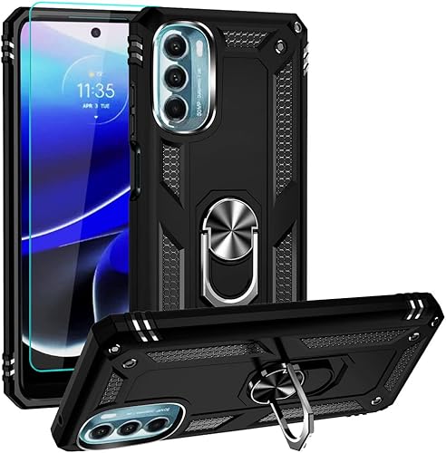 Androgate Funda compatible con Motorola Moto G 5G con protector de pantalla HD, soporte de anillo de grado militar, soporte para automóvil de 16