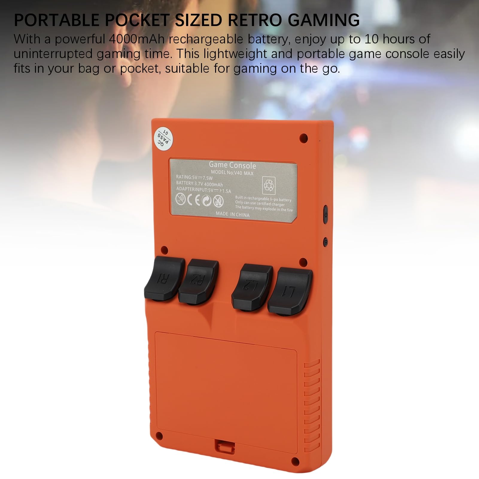Goshyda Handheld -Spiel, Tragbare Retro -Gaming -Konsole mit RGB -Farben, die in 256 GB Speicherkarte 45 Emulatoren Eingebaut Sind, 4.0 Im HD -Bildschirm Video Player (ORANGE)