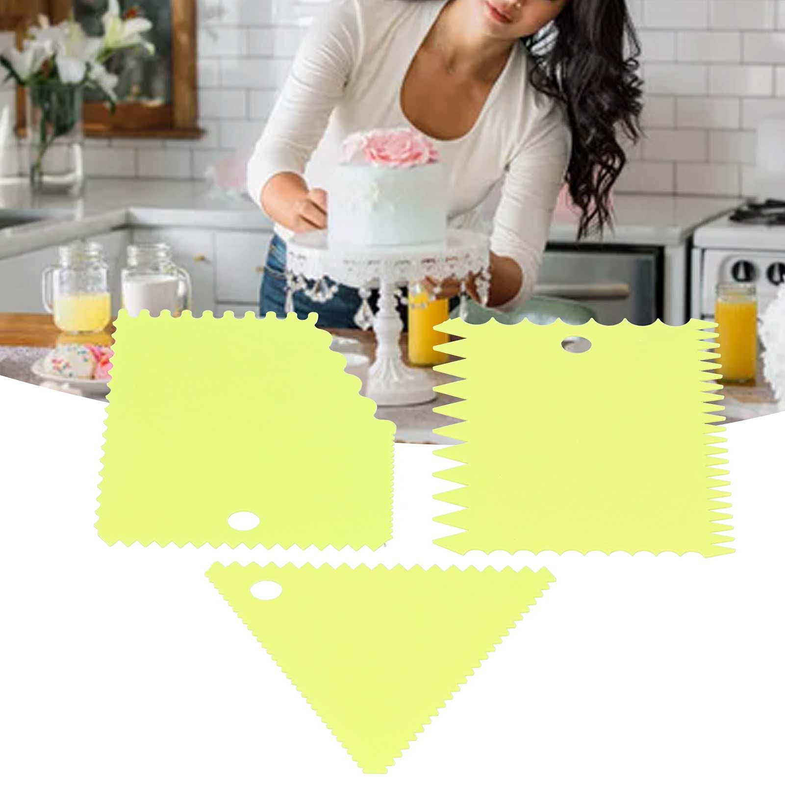 Ejoyous Juego de 3 Raspadores de Crema para Alisar Pasteles, Espátula de Plástico para Pasteles con Borde de Dientes Irregulares de 9,5 Cm y 12 Cm para Glaseado de Masa, Chocolate, Pan, Pizza, (GREEN)