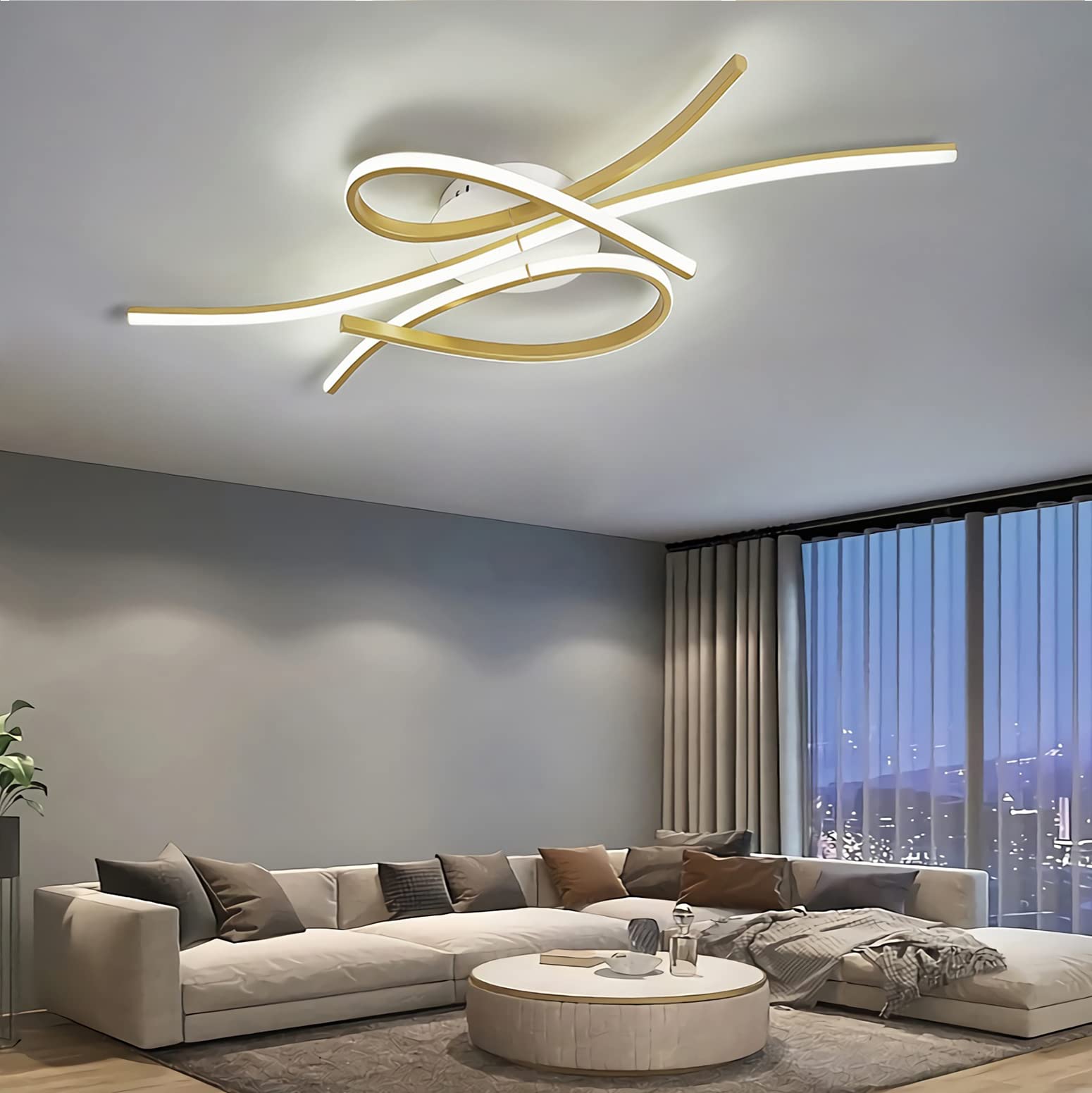 Nowoczesna Ściemnialna Lampa Sufitowa LED z Pilotem Metalowa Akrylowa 100cm Złoty