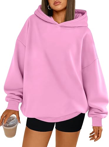 Trendy Queen Sudaderas con capucha de gran tamaño para mujer, cómodas sudaderas de otoño a la moda 2025, trajes casuales de forro polar con bolsillos