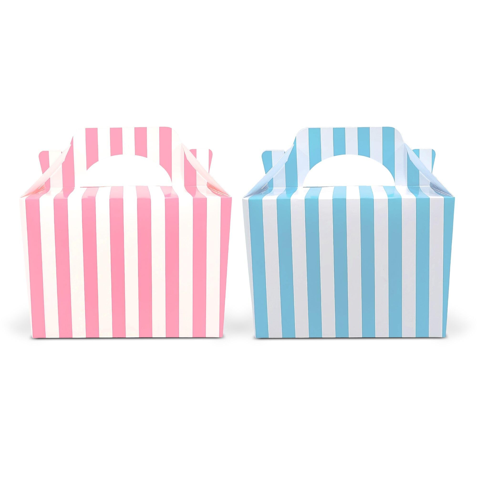 10 x Stripe Design Children/Kids Party Boxes Carry Food Meal Fun Picnic Birthday Wedding Favour/Baby Shower Party Halloween Trick or Treat Box Loot Bag (Baby Blue) — image 1