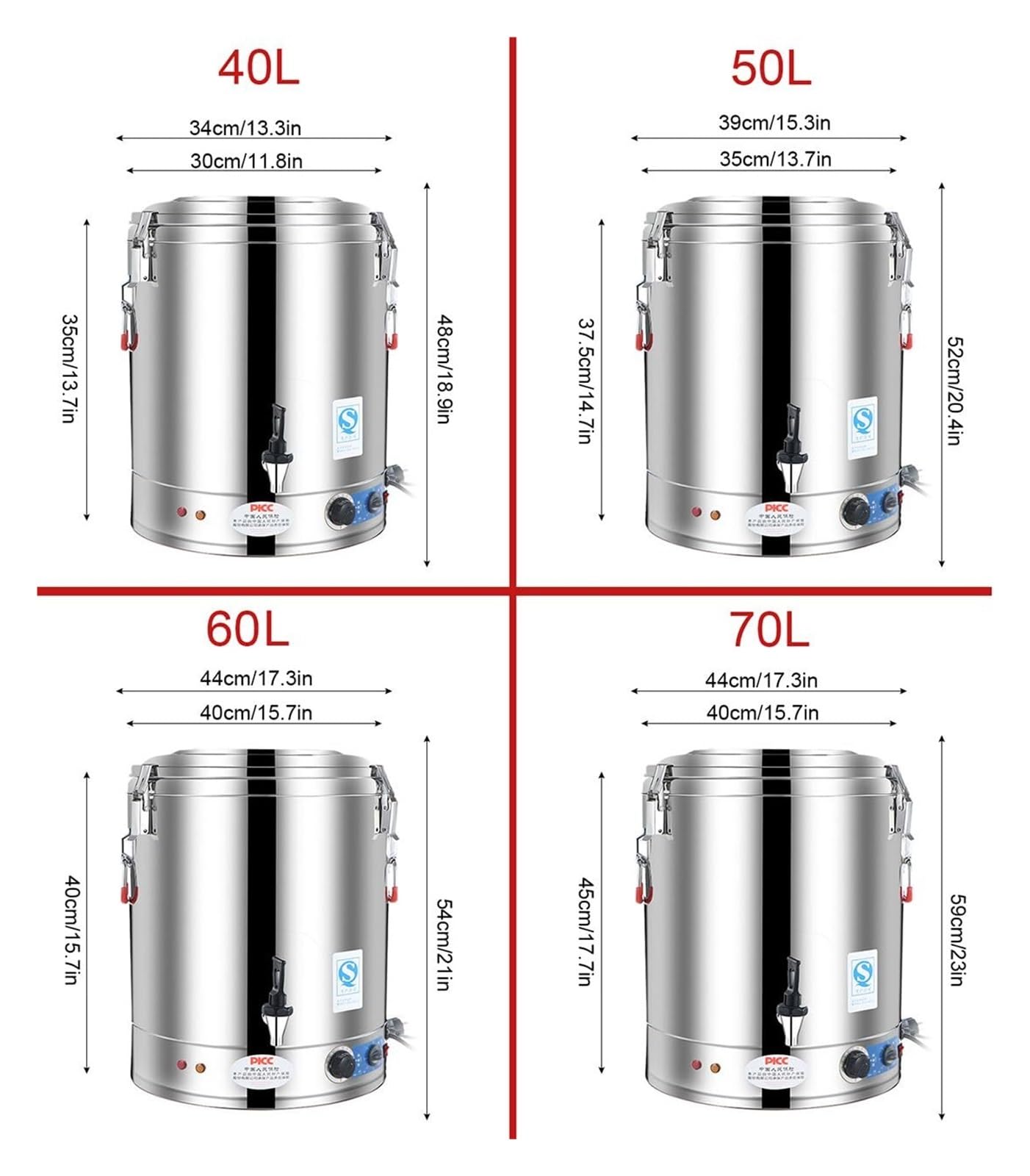 Bollitore Professionale Acqua Calda 40L/50L/60L/70L | Scaldacqua Industriale Inox con Termostato Digitale (30-110°C) per Ristoranti, Bar e Hotel