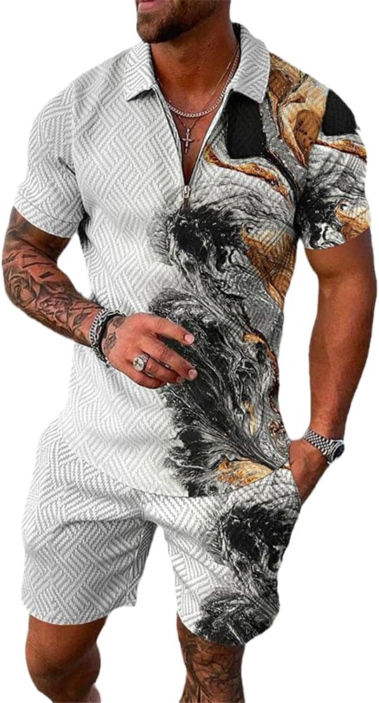Men' Tracksuit Casual Summer Sleeve Shirt and Suit Two-Piece Set Male Clothing Streetwear Clothes for Men