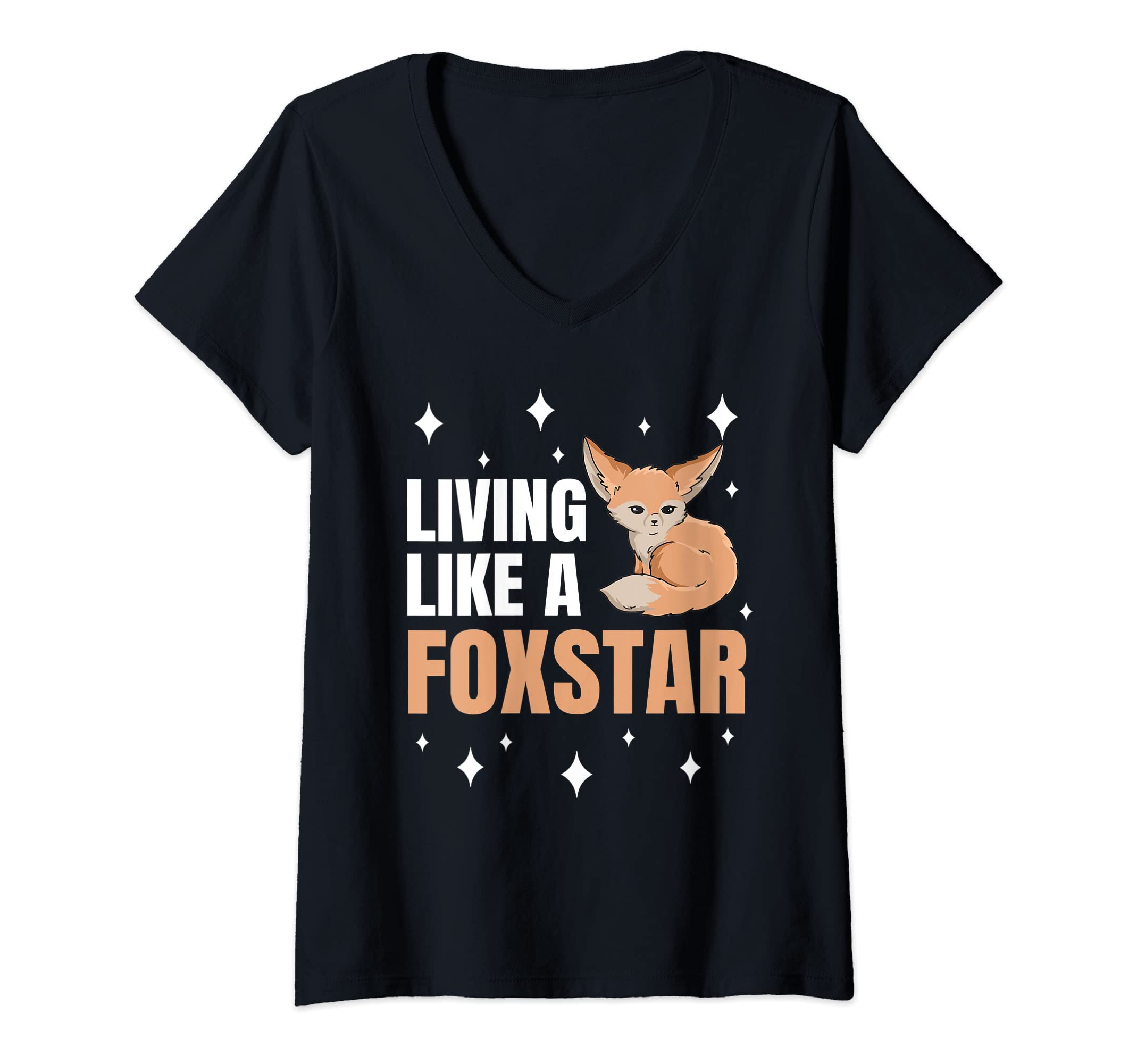 Cool Kawaii Fennec Fox QuoteWomens Living like a Foxstar Quote for a Fennec Fox Lover V-Neck T-Shirt