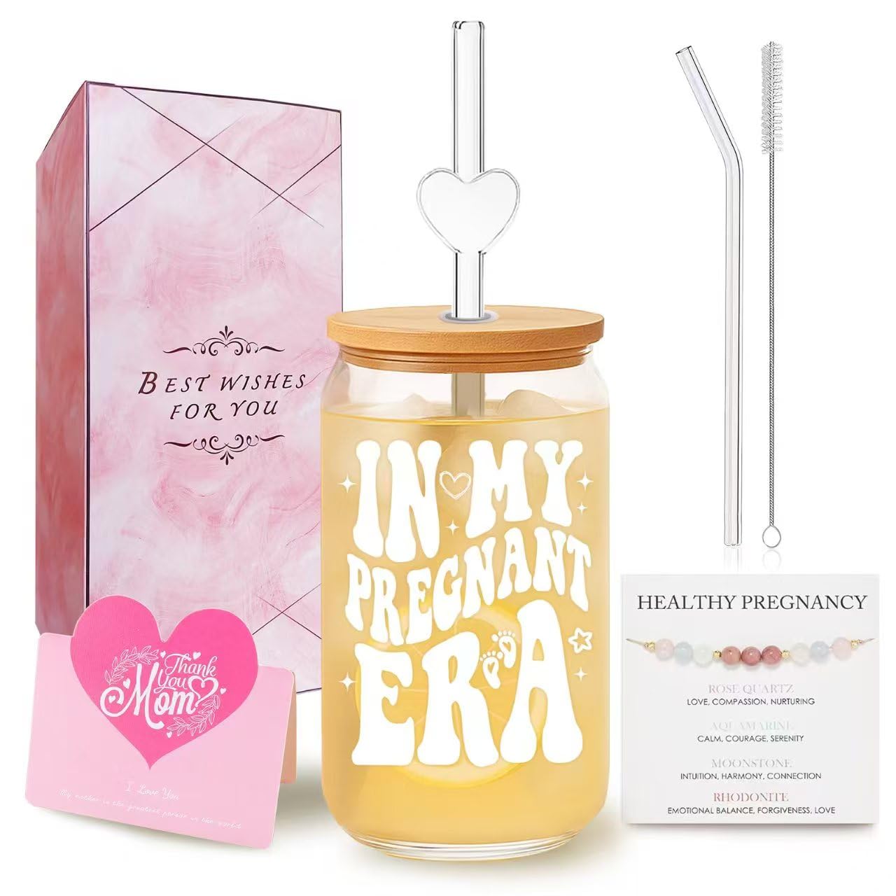 DAMCONME IN MY PREGNANT ERA Gift Set – Sentimental Keepsake with Glass Cup & Hope Bracelet – Celebrate First Time Mom Moments, Baby Shower & Self-Care Support