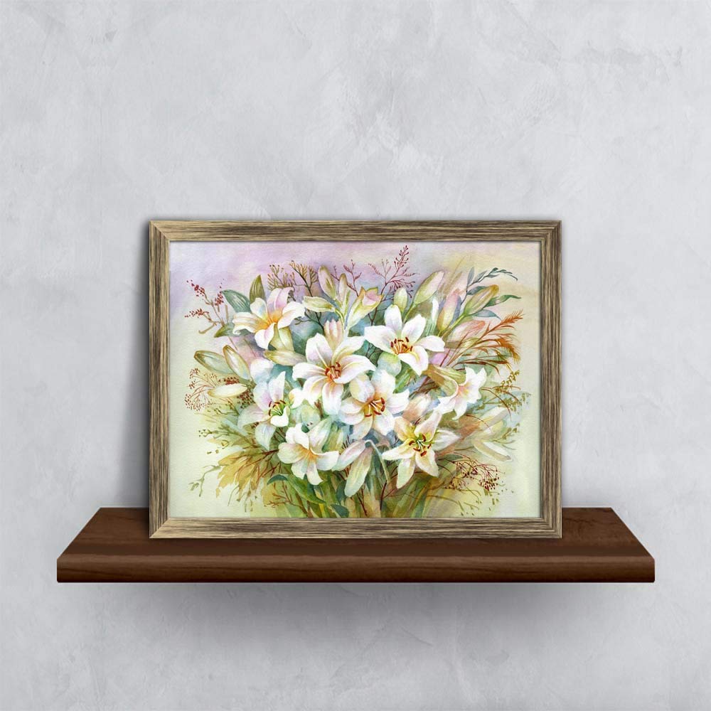 ArtzFolio Lilies Bouquet Tabletop Painting Antique Golden Frame
