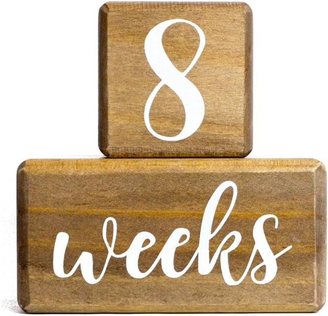 Premium Solid Wood Baby Milestone Age Blocks + Gift Box | Brown Walnut Stained Natural Pine | Weeks Months Years Grade Newborn Photo Props | Perfect Pregnancy Gift and Keepsake, Month Photos