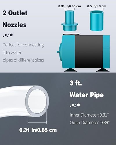 Miniatura 4 de Pawfly Bomba de agua sumergible de 90 GPH de 4 W, mini bomba de agua con altura de elevación de 2.4 pies, bomba de agua ajustable silenciosa para
