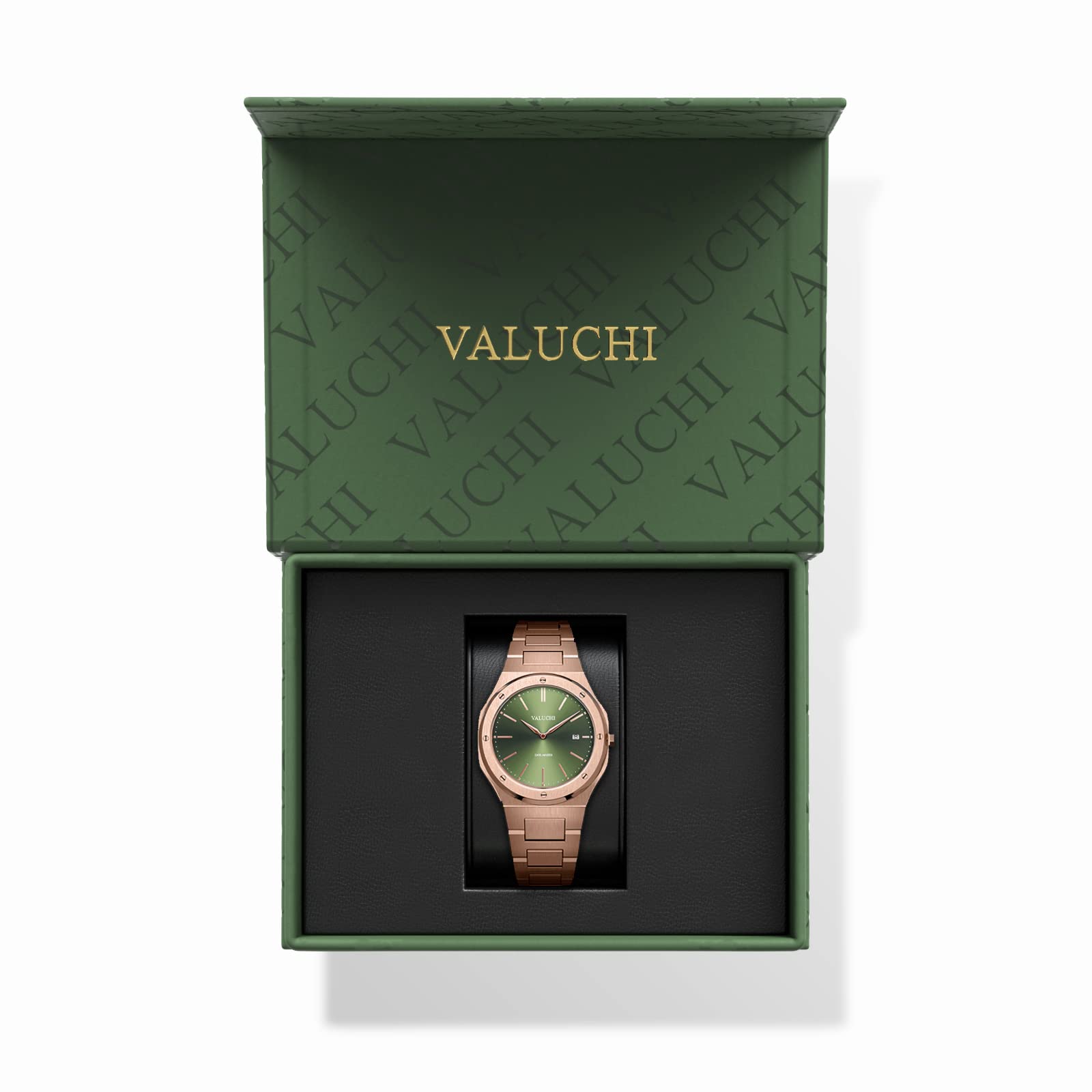 Valuchi Lujo Hombres Date-Master Acero Inoxidable Cristal de Zafiro Reloj de Cuarzo
