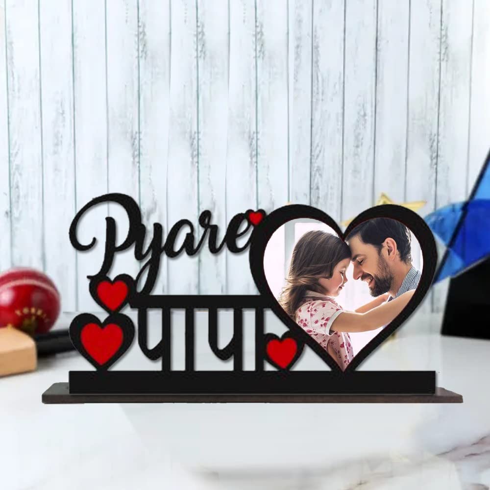 MyGiftyShop Pyare Papa Customized Wooden Photo Frame Table Top 12 X 8 Inch - | Best Birthday Retirement Fathers Day Gift | For father daddy papaRectangular, Tabletop