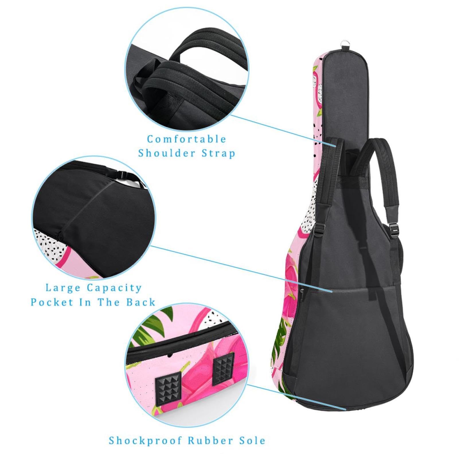 Torba na gitarę akustyczną Wodoodporny plecak na gitarę Gruby miękki wyściełany Pitaya Klasyczna obudowa na gitarę, wielobarwny, 42.9x16.9x4.7 in, Organizer do torby