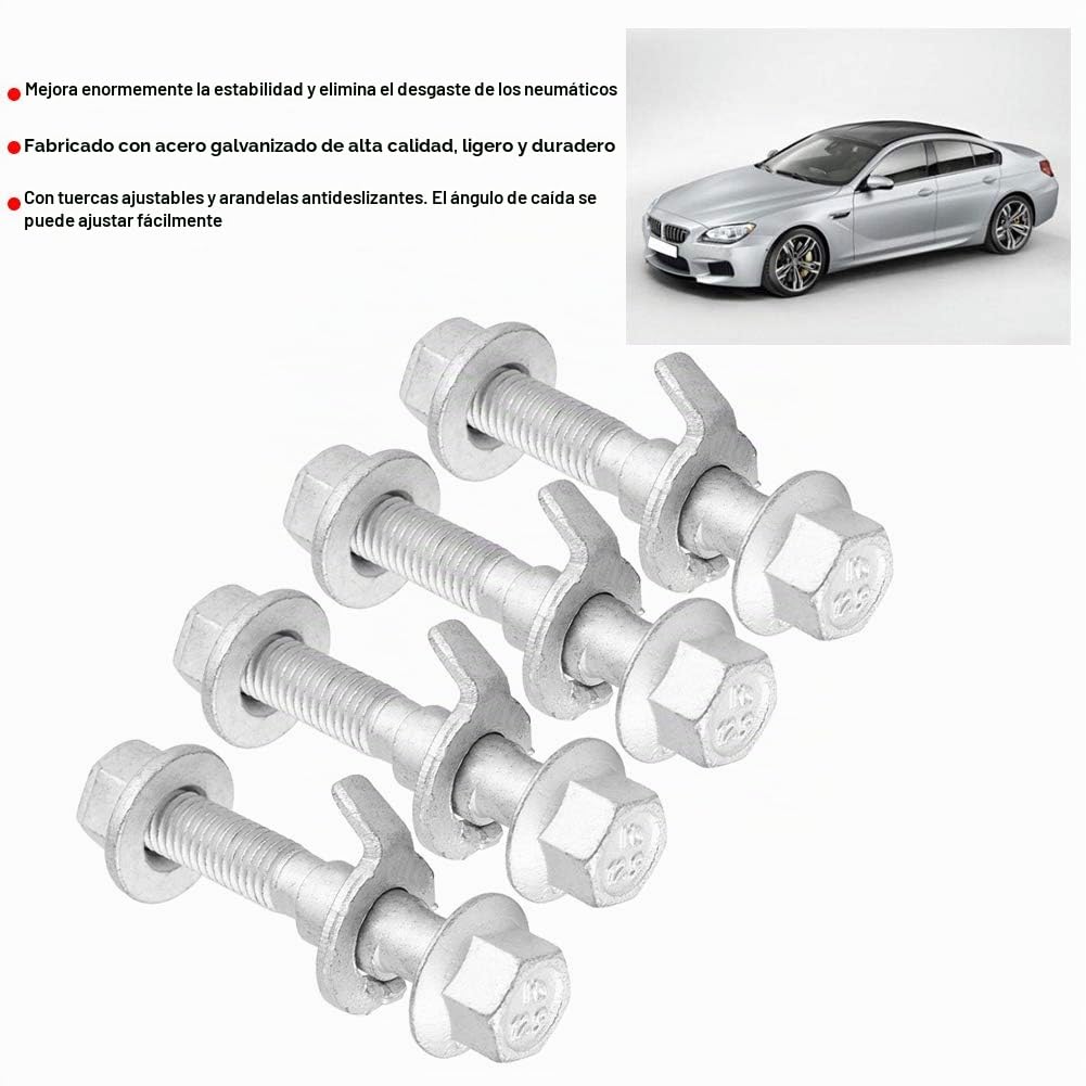 Tornillo de perno excéntrico, 4 piezas Tornillo de perno de inclinación del coche Herramienta ajustable de alineación de corrección de 4 ruedas Dureza 12,9 Tornillo de inclinación de rueda de 12 mm To
