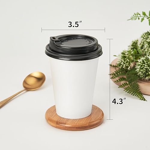 Miniatura 6 de RACETOP Paquete de 50 Tazas de café desechables de 12 onzas con tapas, tazas de café caliente de papel con tapas, tazas de café para llevar, para