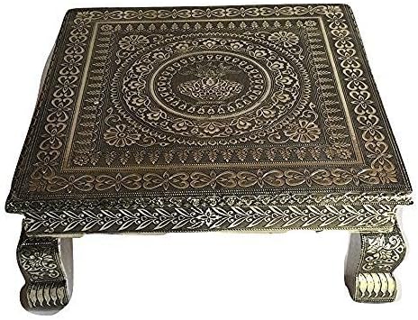 Antique Silver Premium Quality Puja Bagot/Table/Chowki - 18" X 18" X 5" Large