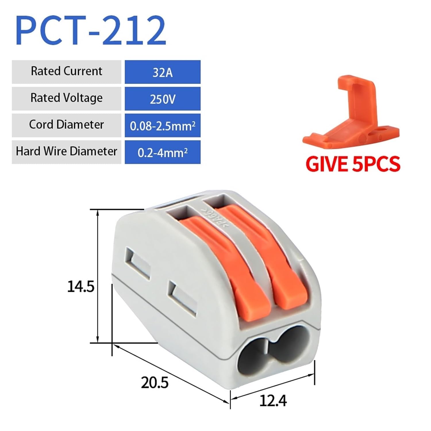 30PCS Lever Wire Quick Connectors PCT-212/213/214/215 250V 32A 0.08-4mm Clip-on Cable Home Combination Terminal Blocks(PCT-212(2P))