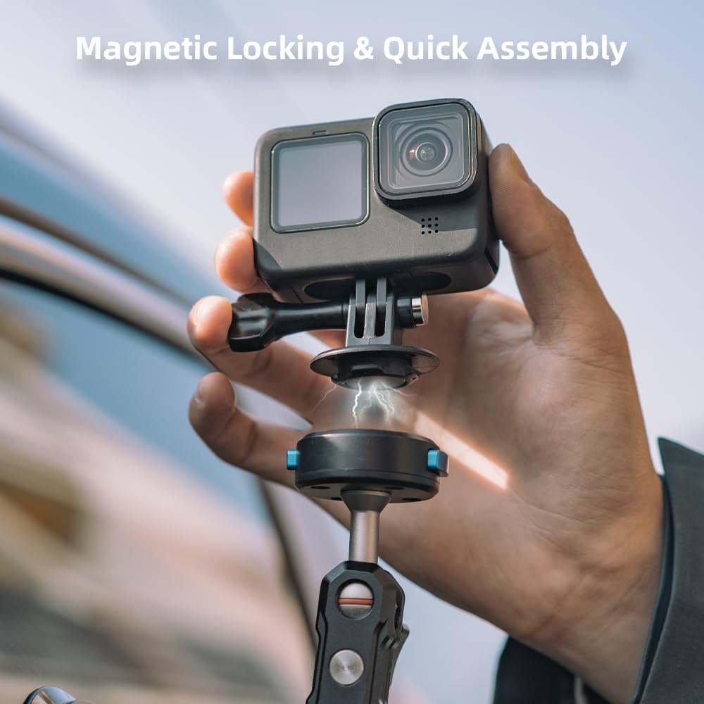 Magnetische Saugnapf-Kamerahalterung für Auto, Kamera-Saugnapfhalterung mit Kugelkopf, magischer Arm, kompatibel mit GoPro Hero 13, 12, 11, 10, 9, 8, 7, 6, 5, DJI Osmo Action 5 Pro/4/3 und mehr
