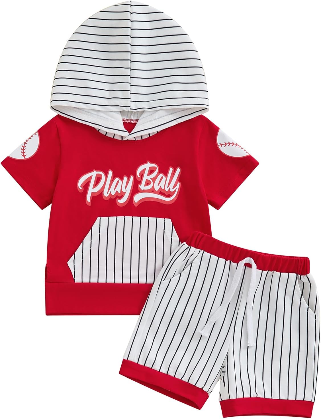 Ledy Champswiin Summer Toddler Boy Clothes Short Sleeve Baby Hooded Tops Striped Shorts Set Cute Toddler Baseball Outfit