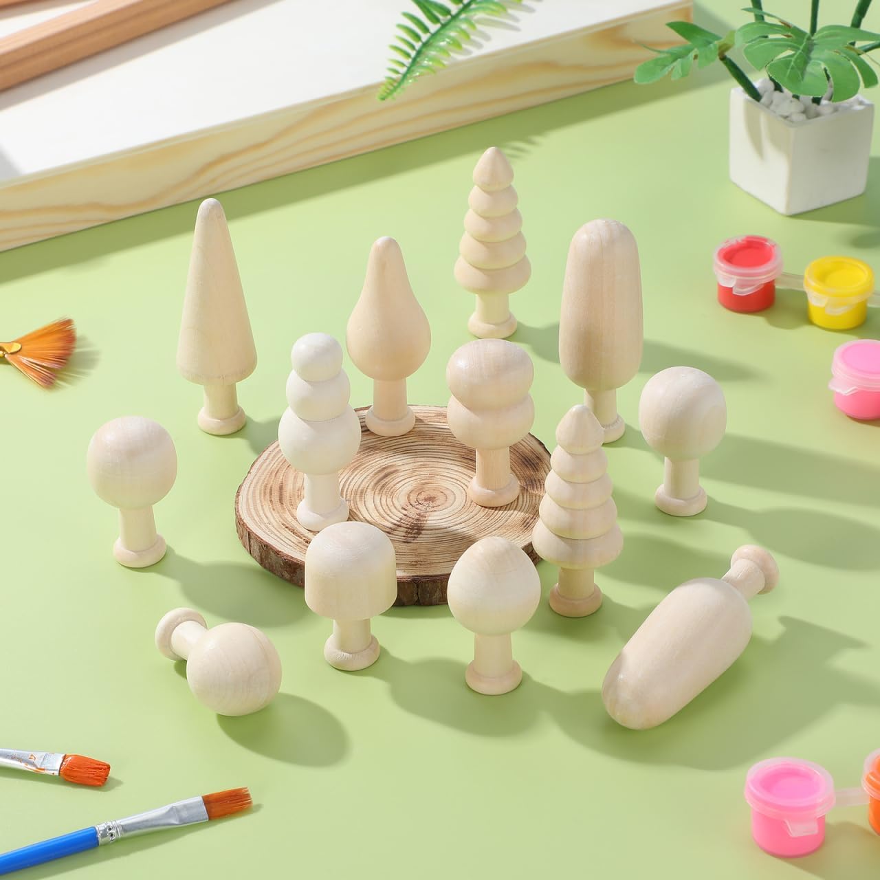 40 Pcs Small Wooden Mushroom Unfinished Wood Christmas Tree Wooden Tree for Painting Craft DIY Trees Easter Decoration Mini Wood Crafts DIY Graffiti Wooden Tree Wood Trees