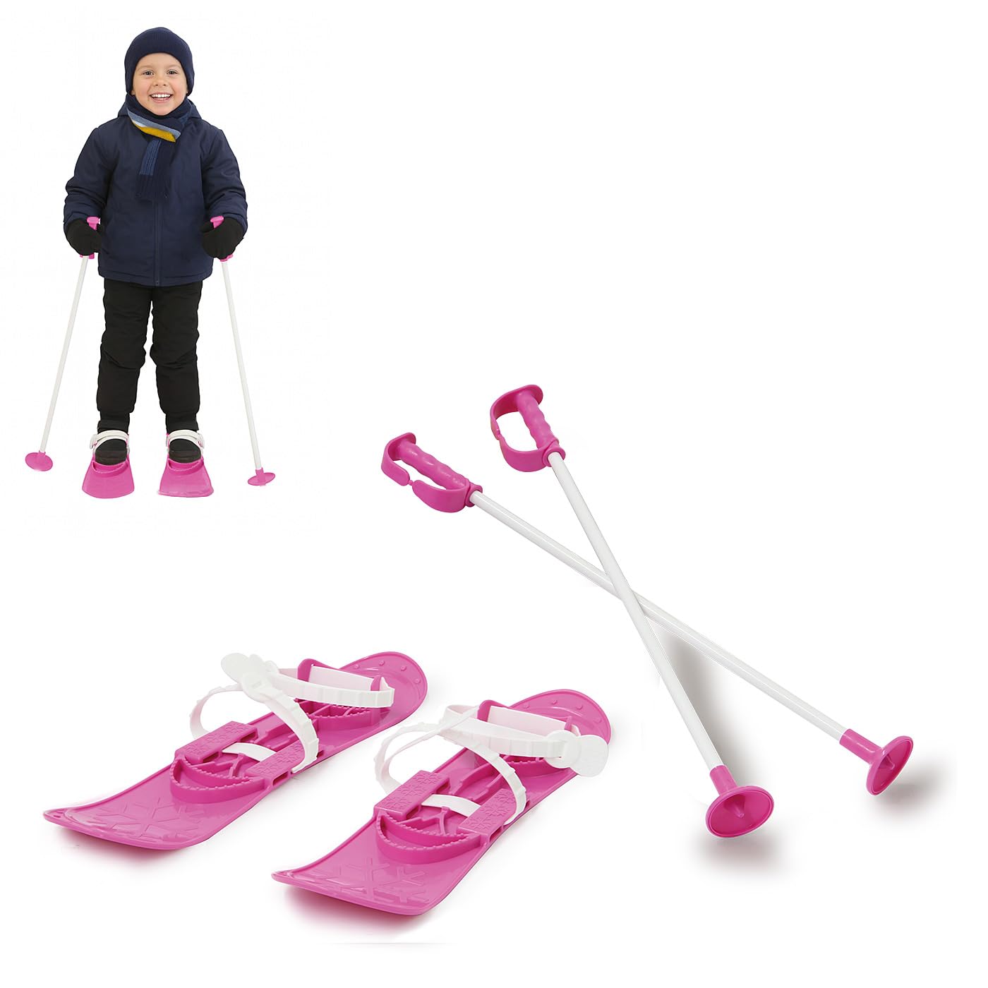 Jamara 460384 - Snow Play Funny Carve 1st Step 42cm Fucsia – Lazos de fijación Ajustables y Seguros