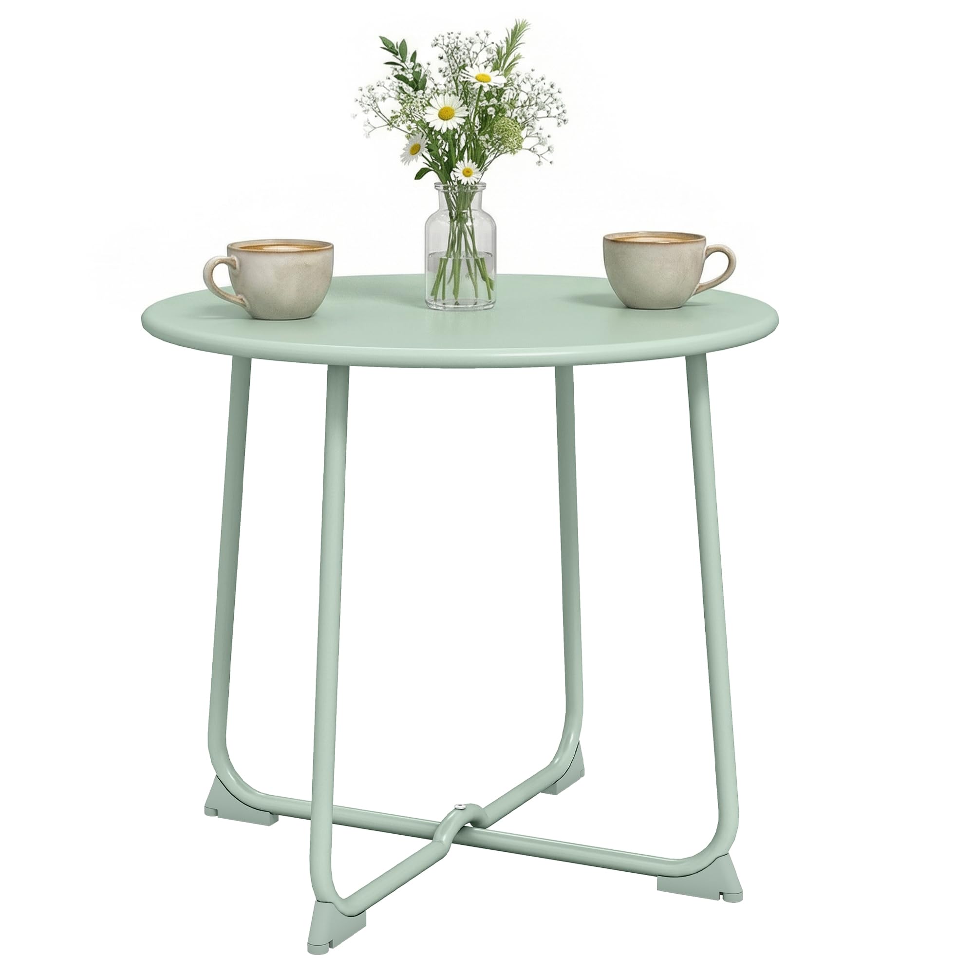 Outsunny Table Basse extérieure pour 2 Personnes, Table de Jardin Ronde Base en X, Structure en métal, pour Balcon, Patio, terrasse, Ø 50 x 45,5 cm, Vert foncé