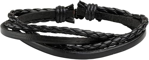 Miniatura 3 de Eigso Pulsera de cuero sintético con cuentas de madera para hombres y mujeres, tejido hecho a mano, cierre ajustable