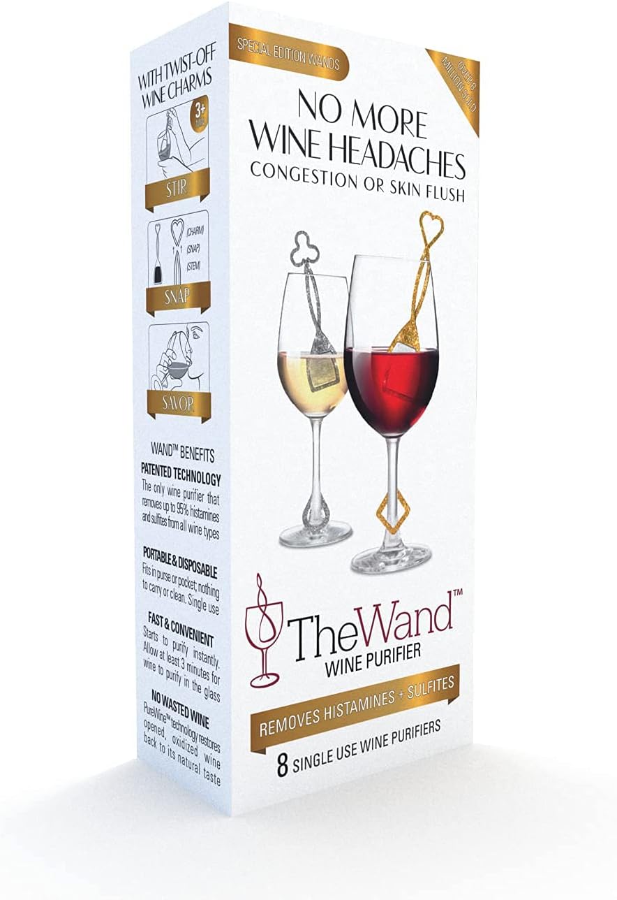 PureWine Silver & Gold Wand Histamine and Sulfite Filter, Purifier Reduces Wine Allergies, Stir Stick Aerates Wine - Pack of 8 - Image 3