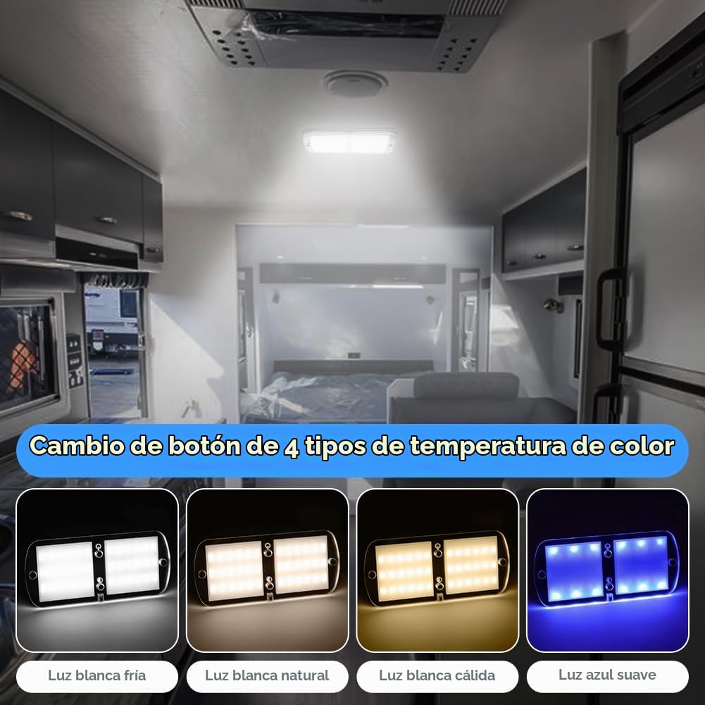 URAQT Luces interiores Led,12V luces led autocaravana,800LM 72 luces LED de interior coche,interruptorcon a distancia,Luces de Techo Regulables 8 modos para Camper Van RV Motorhome Furgoneta(1 pcs)