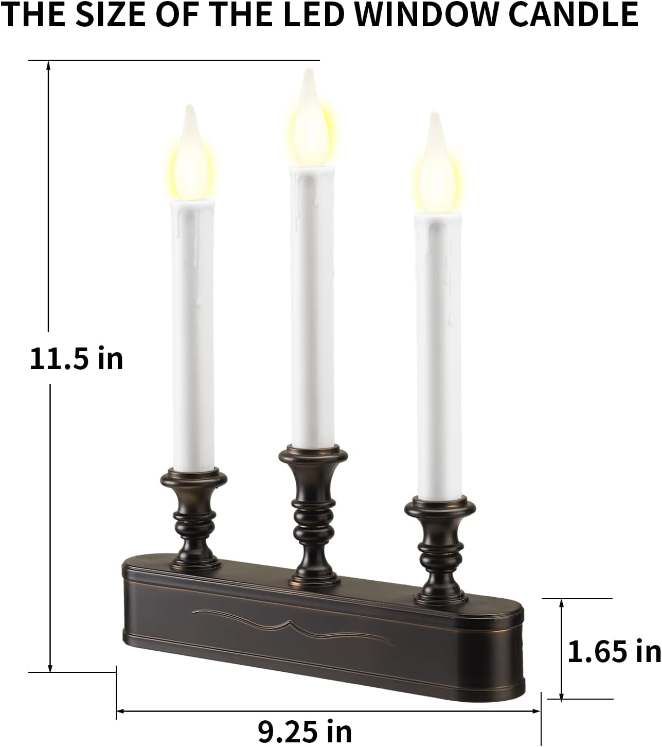Delicate Battery Operated Flicker Flame Black Antique 3 Tier LED Window Candelabra 11.5 Inch Hight with Automtically Recycle Timer 8 Hours On/16 Hours Off for Christmas New Year Festival