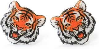 TIGER MASCOT Earrings, Sports Team School Pride Go Tigers, Handcrafted in the USA, Lightweight Earrings 316L Surgical Stainless