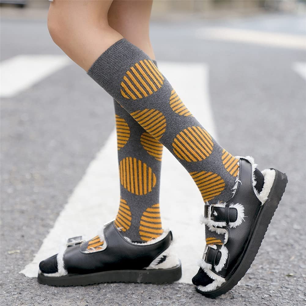 4 Pares de Calcetines hasta la Rodilla y Pantorrilla de Tubo Medio y Alto Calcetines a Rayas Street Fashion Calcetines de Moda (Color : As Shown(4 Pairs), Size : One Size)