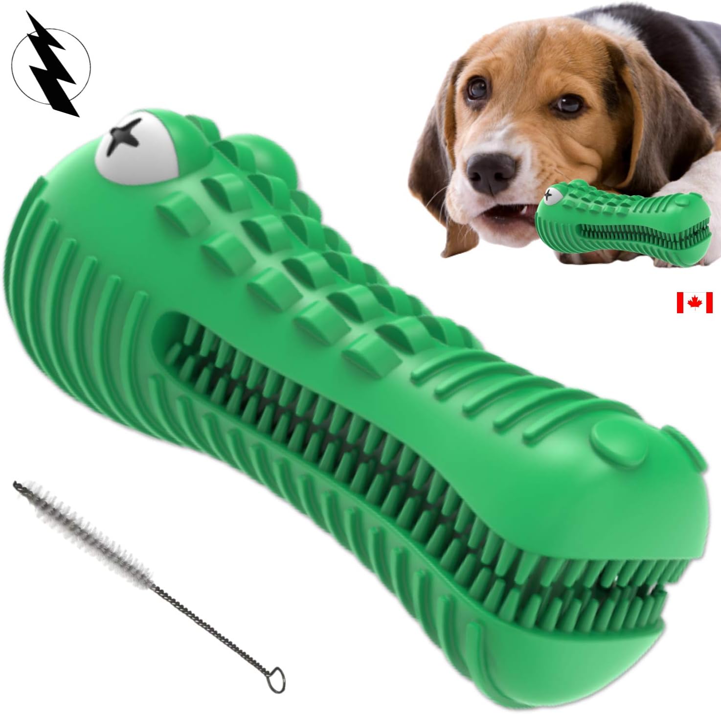 Bliss Oak Fur PALZ Dog Chew Toothbrush - Aggressive Chewers - Medium to Large Breed Dog, Natural Rubber Squeaky Teeth Cleaning Toys,…