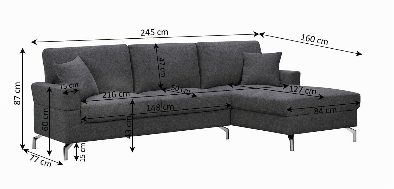 S & S Saldos y Stocks Sofa Chaise Longue Ellen 245cm, Gris Oscuro, Chaise Izquierdo