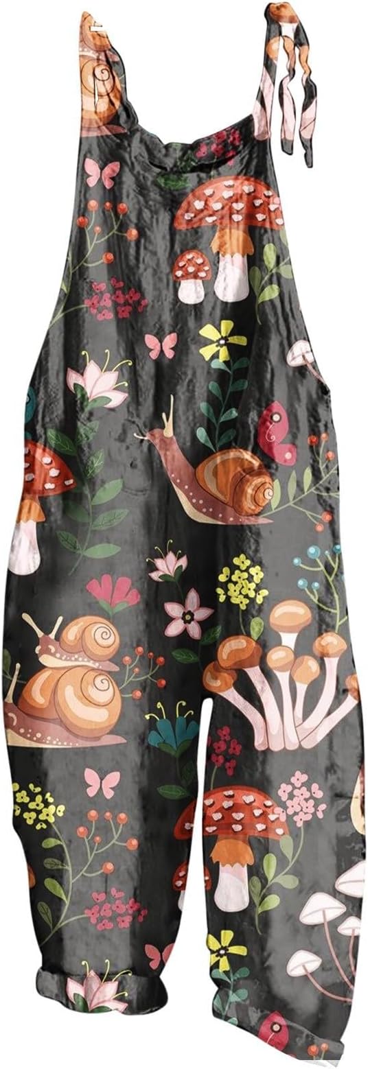 Womens Jumpsuits Baggy Plus Size Overalls Dressy Casual Summer Floral Printed Rompers Jumpers Clothes 2024