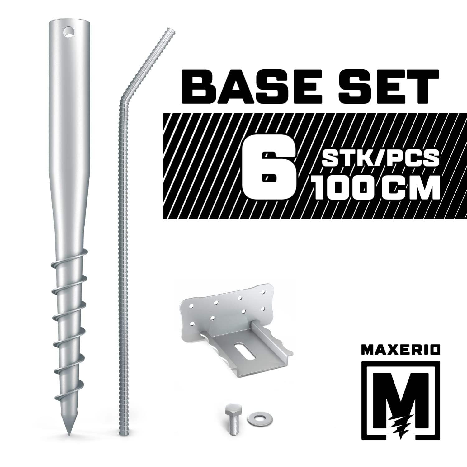100 cm Base-Set 6er Schraubfundamente + Zubehör; Ø 60 x 2; M12