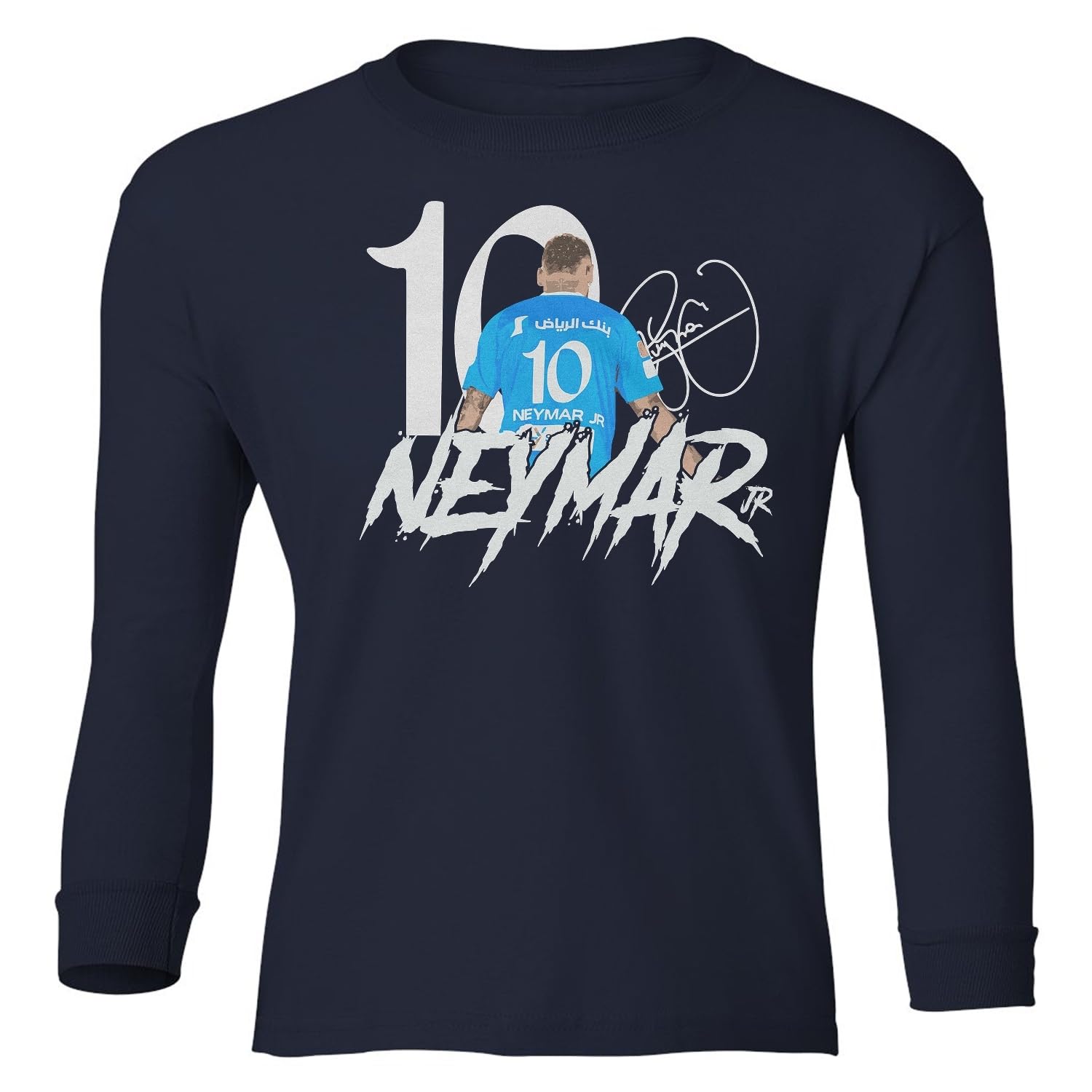 Neymar Jr. 10 Soccer Star - Saudi Arabia Tribute Youth Long Sleeve T-Shirt (Black, Youth X-Large)
