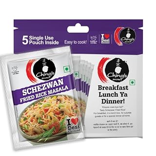 Ching’s Secret Desi Chinese Schezwan Fried Rice Masala, 100g, Authentic Schezwan Flavour, Easy To Cook, Meal Kit, Cooks in 4/5Mins, 1 Pouch Serves 4, Pack of 5 Single Use Pouches