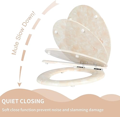 Miniatura 10 de Asiento para retrete Angel Shield de madera moldeada con cierre silencioso, mármol, fácil de limpiar, bisagras de liberación rápida