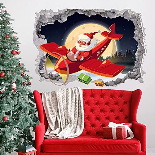 HPNIUB Christmas Wall Stickers,Christmas Window Stickers,Santa Claus Wall Stickers,Airplane Santa Claus Wall Decals,3D Christmas Wall Decoration for Living Room Kids Bedroom Nursery Winter Party Decor