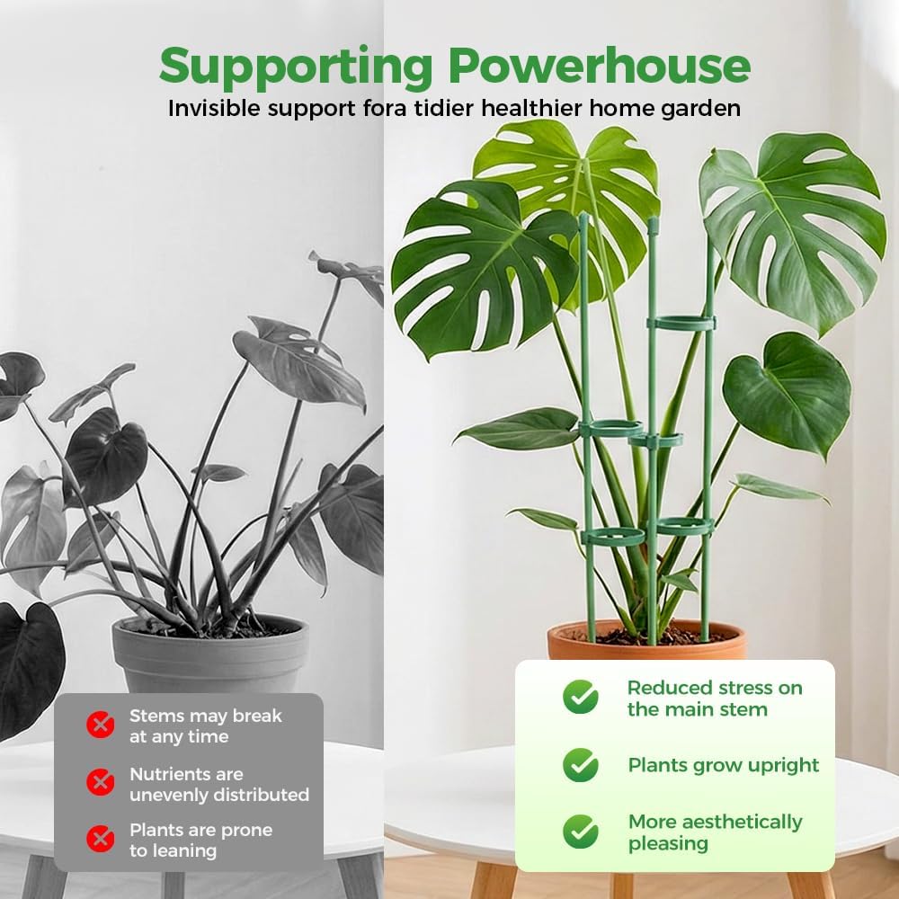 Plant Stakes for Indoor Plants, Adjustable Plant Support Sticks with Clips & Plant Ties, Indoor Outdoor Garden Poles for Monstera Tomato Orchid Rose Potted Flowers Vegetables (11 inch 10pcs)