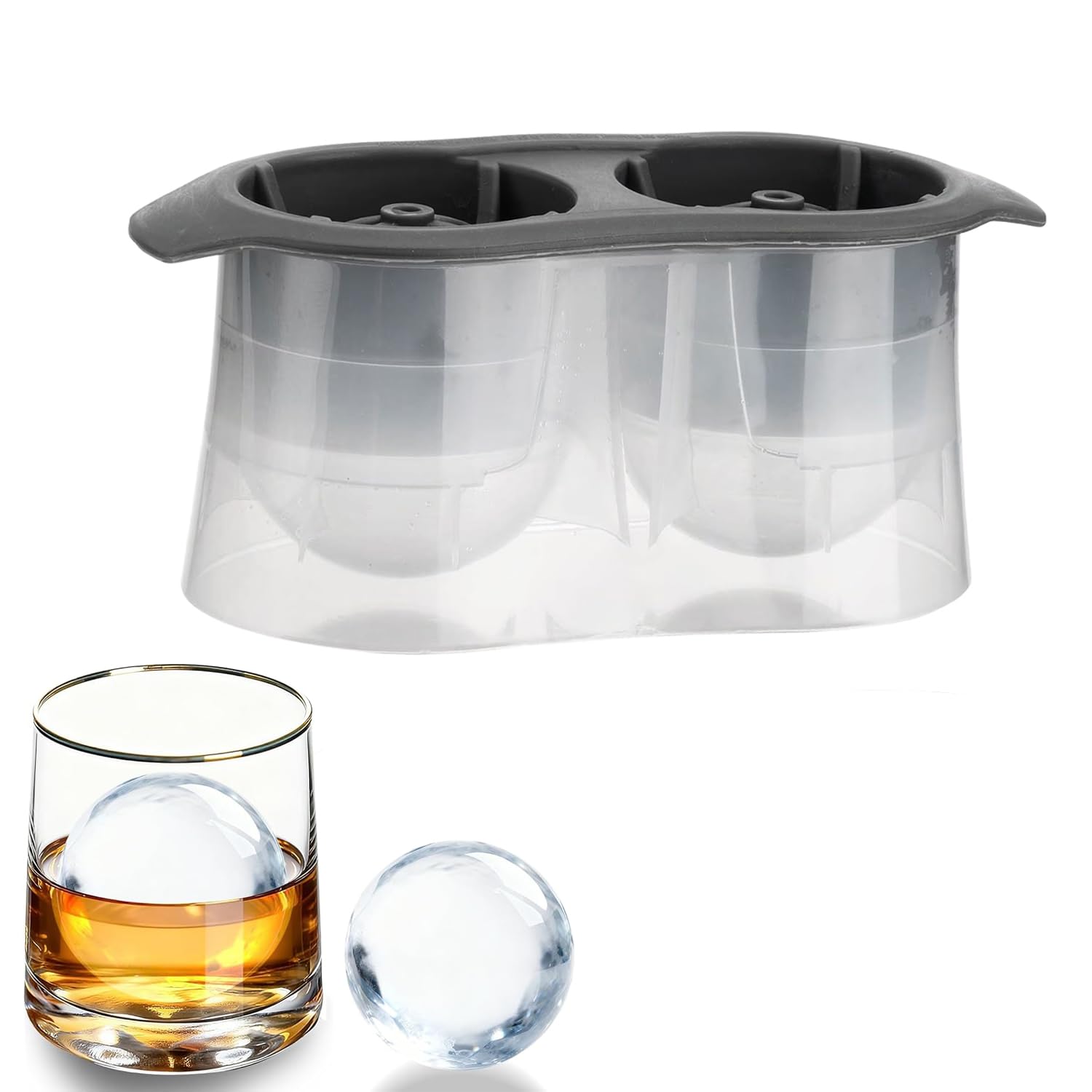 Large Sphere Ice Cube Trays - Leak-Free 2.5" Round Ice Ball Maker for Whiskey, Cocktails, and More - 2 Cavity - (1 Pack)