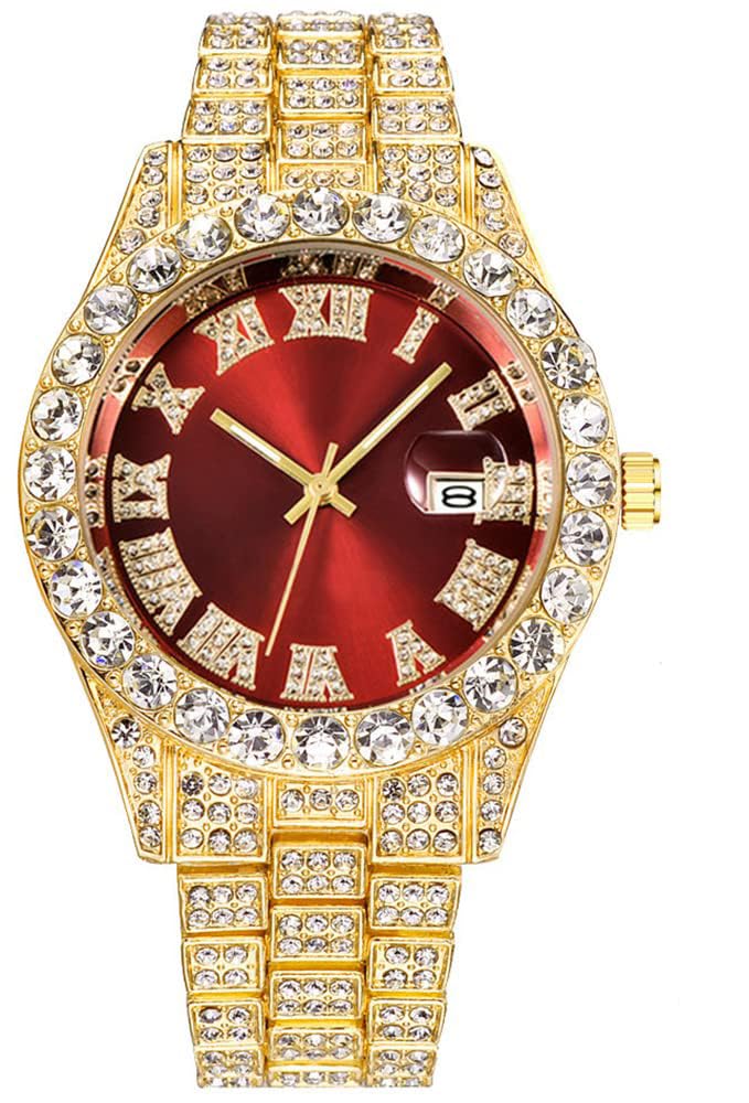 BESTKANG Unisex Luxury Iced Out Watch Mens Diamond Watches Roman Numerals Watches Quartz Analog Wrist Watch