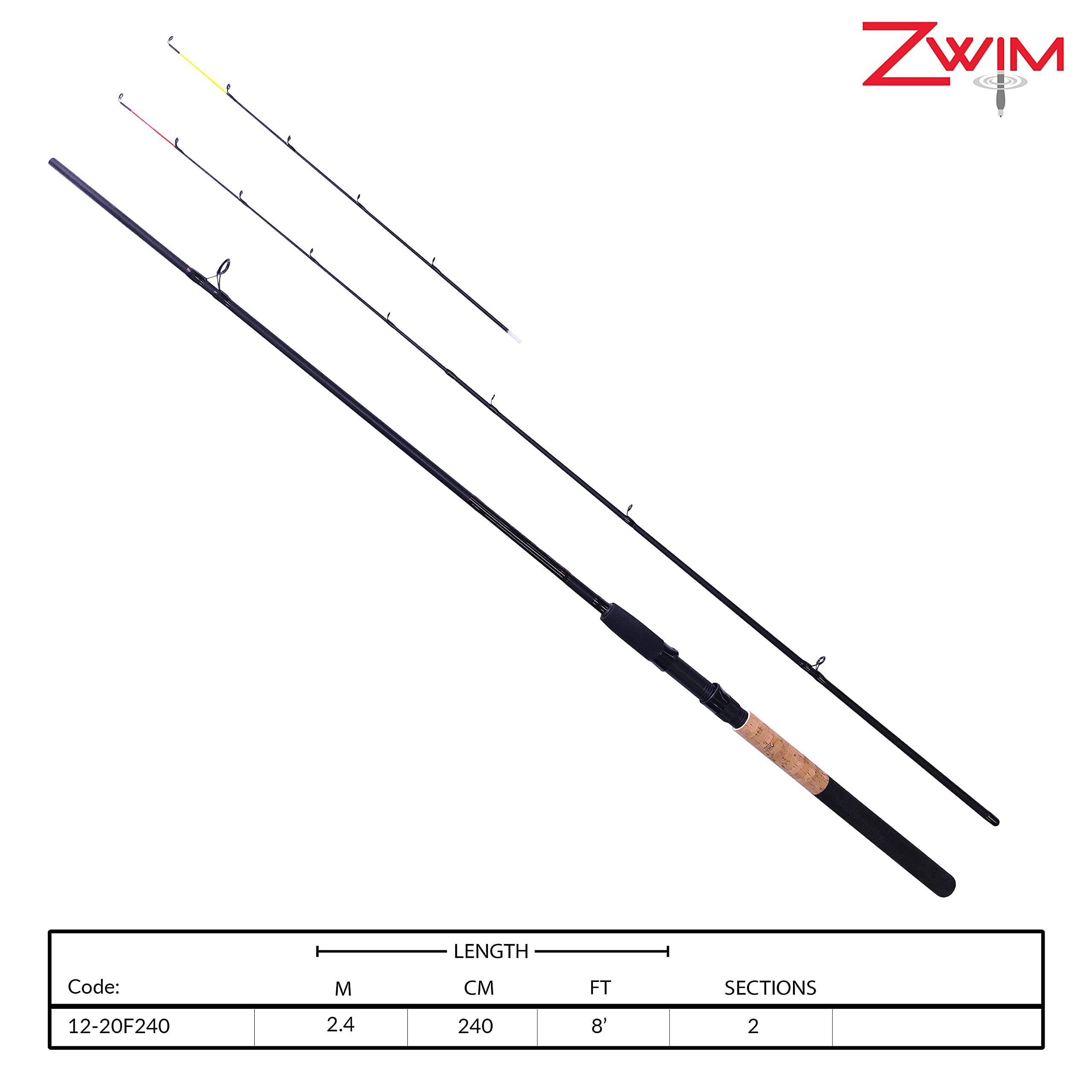 2,4 m 2 pezzi Feeder canna da pesca/faretra/leger con 2 punte – 80 g peso di lancio 85 g & 141,7 g punte faretra – ideale per pesci di alimentazione inferiore [12-20F240]