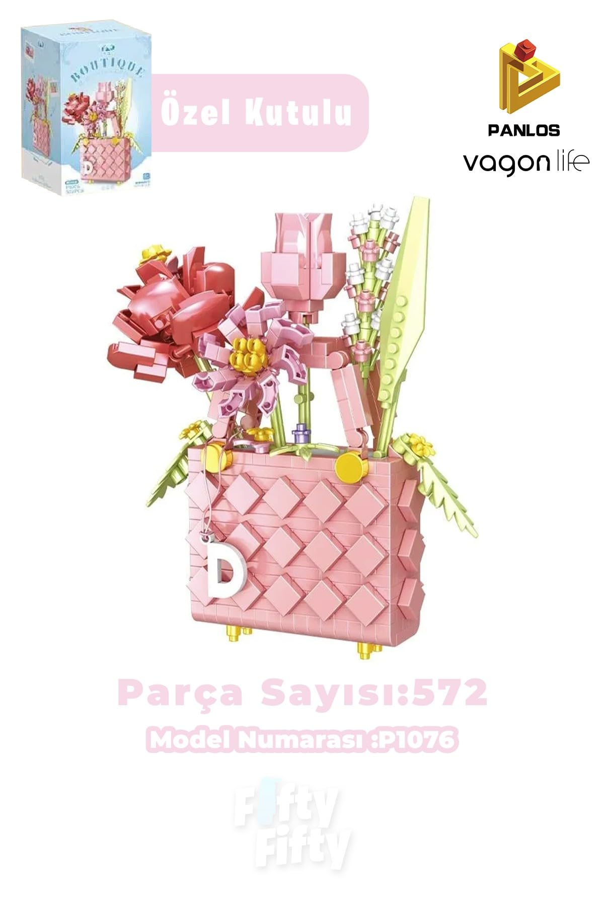 Panlos BOUTIQUE Serisi Pembe Çanta Figürü 572 Parça Oyuncak Yapım Seti -FFP1076